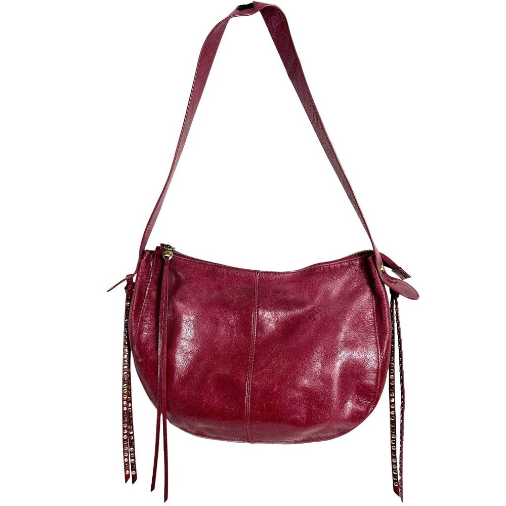 HOBO International Slouchy Shoulder Bag Studded Tassels Merlot Wine Burgundy